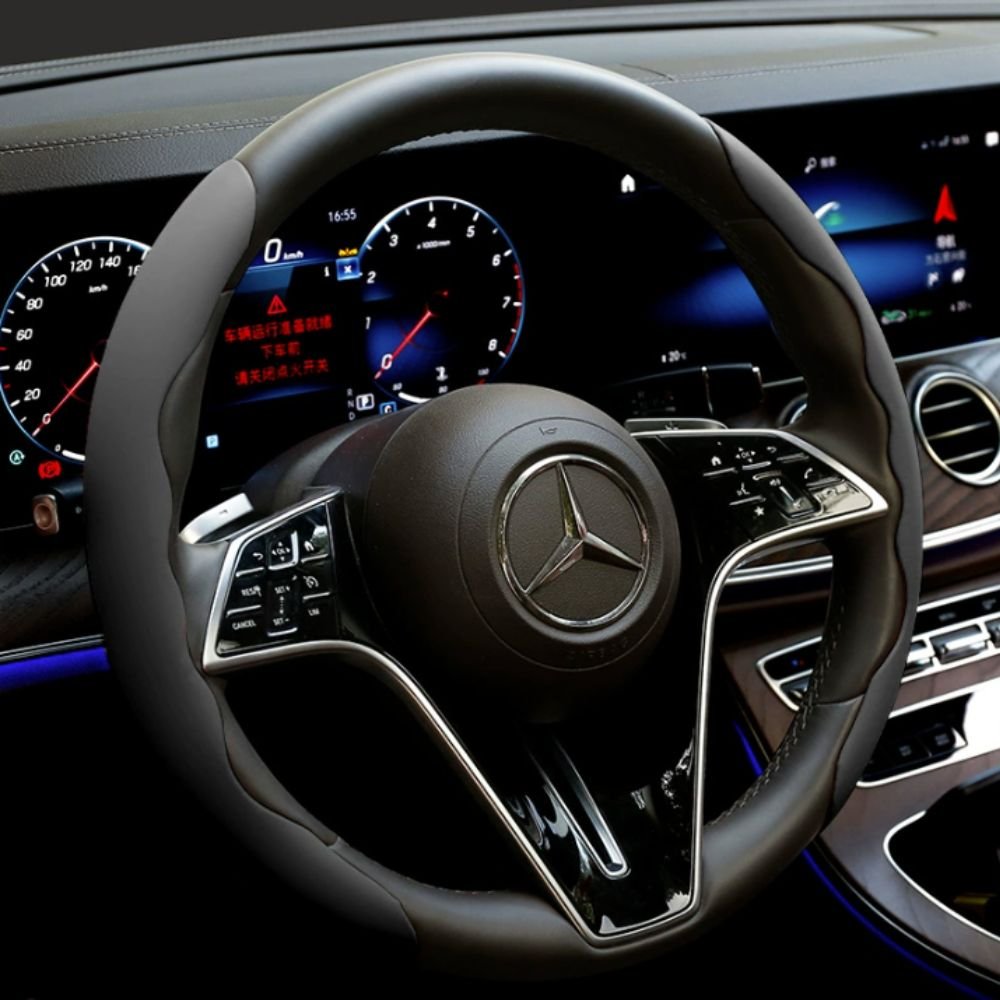 2Pcs Soft Breathable Anti-Slip Faux Leather Steering Wheel Protector Car Cover