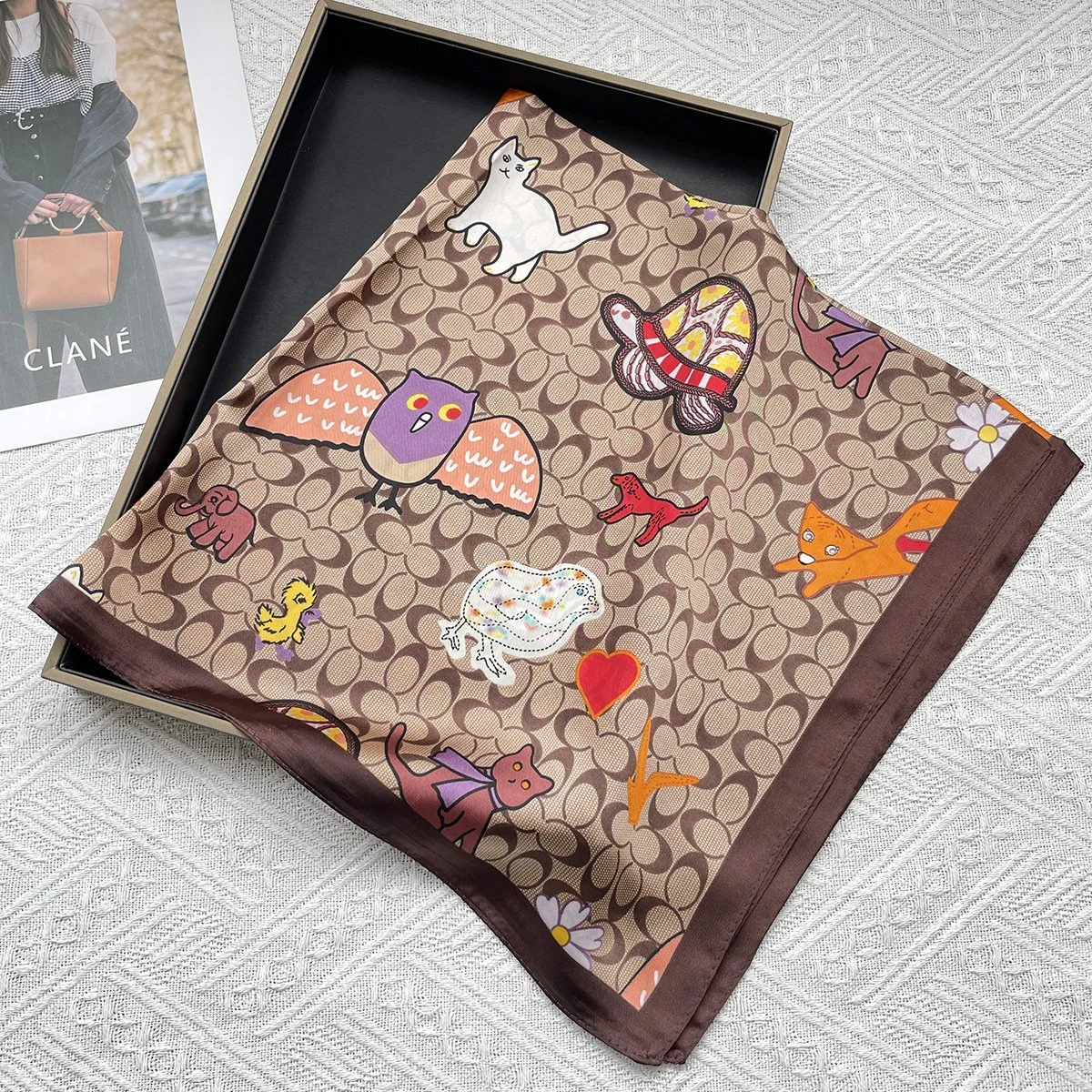 70x70cm Animal Wonderland 100% Mulberry Silk Cartoon Scarf
