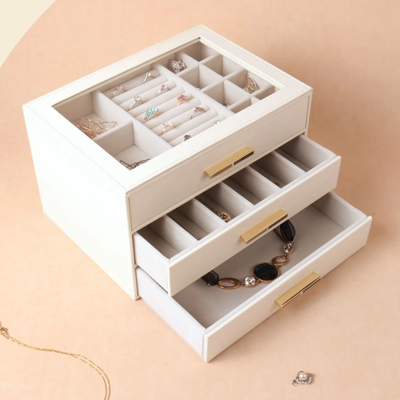 Elegant PU Leather Jewelry Box with 3-Level Organizer