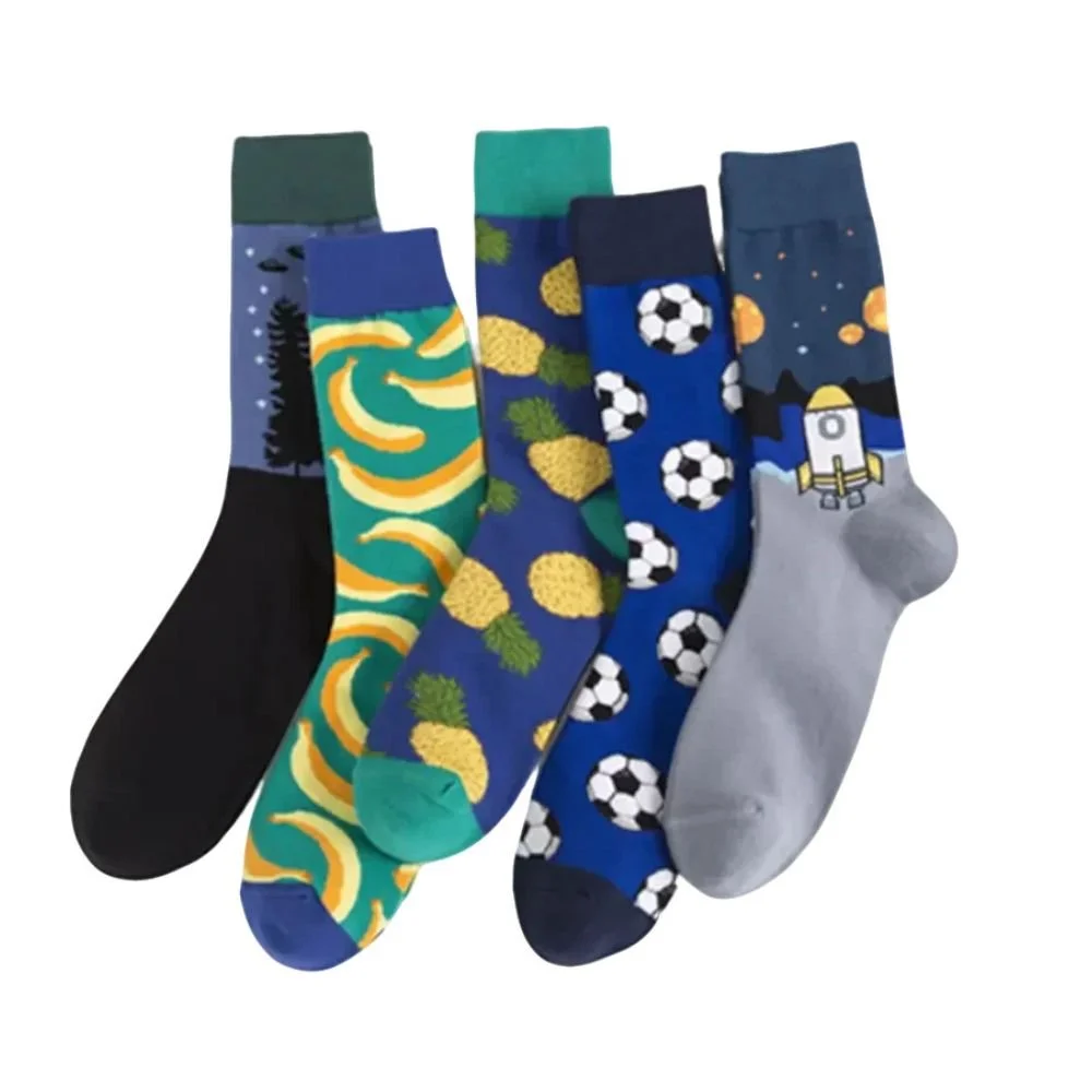 5 Pairs Novelty Socks 100% Cotton Male Business Casual Fun Pattern Design