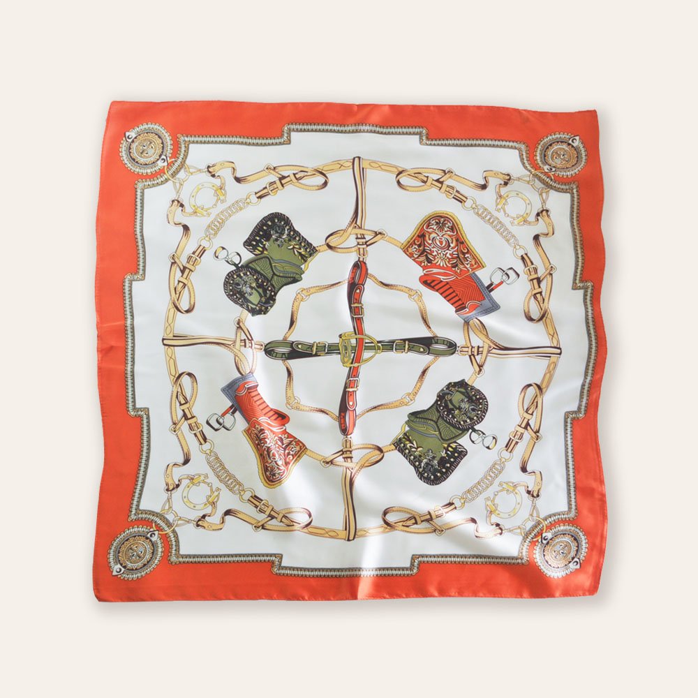 70x70cm Woman Elegant 100% Mulberry Silk Orange Saddle Scarf