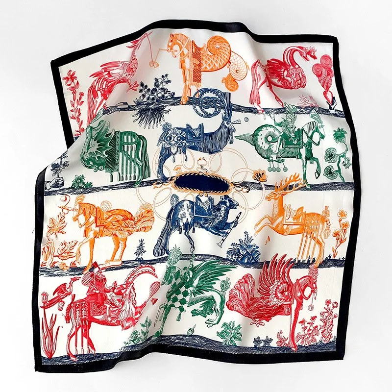 53x53cm Elegance Sketch Horse 100% Silk Scarf