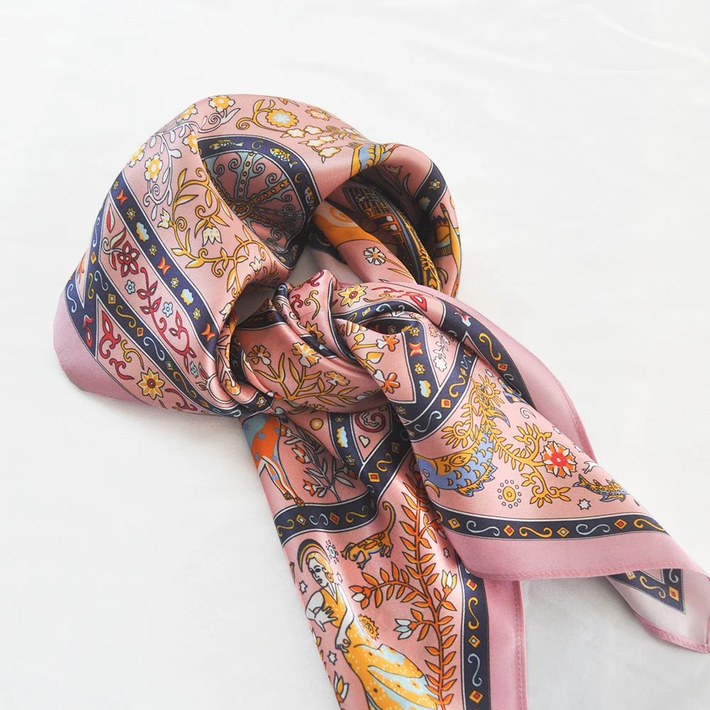 65x65cm Pink Blossom 100% Silk Elegance Scarf