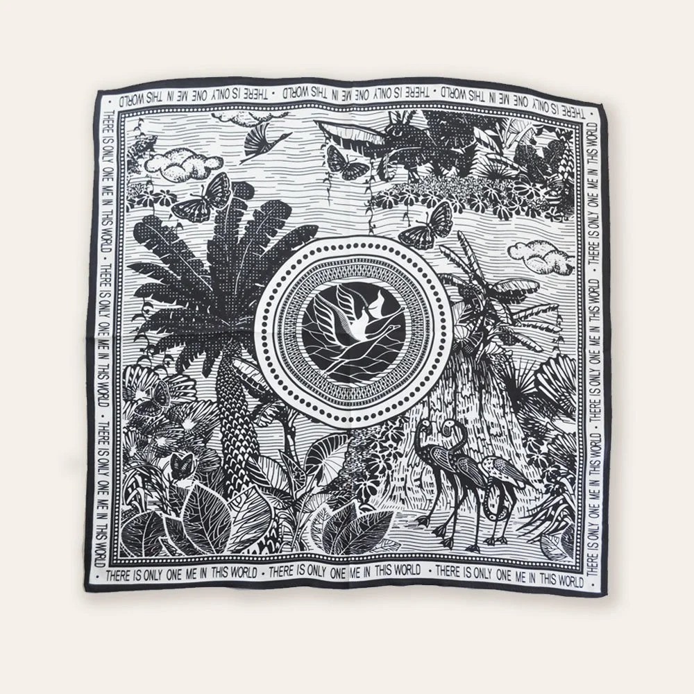 53x53cm Elegance in Black & White 100% Silk Abstract Scarf