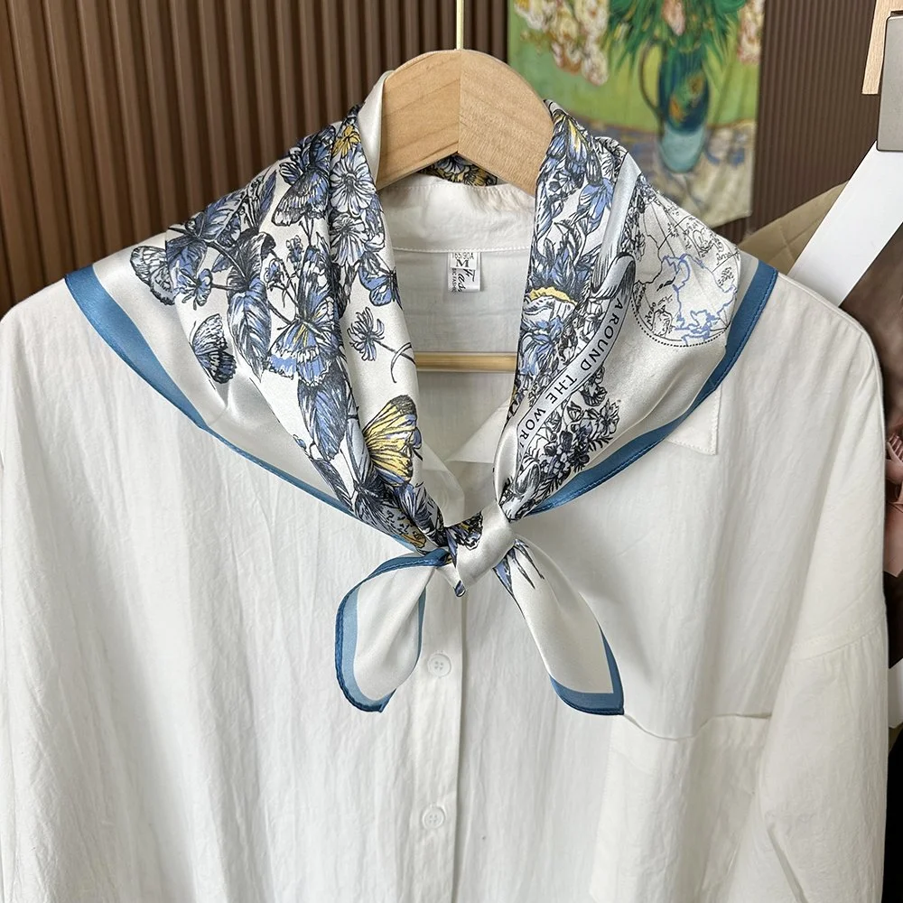 70x70cm Blue Elements Elegance 100% Silk Scarf