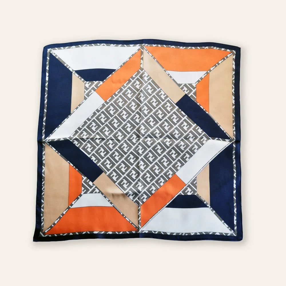 53x53cm Elegant Orange Abstract 100% Silk Scarf