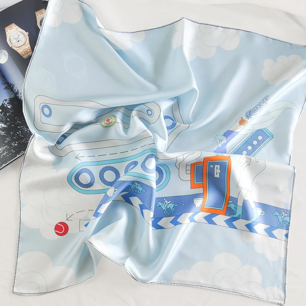 70x70cm Luxurious Light Blue 100% Mulberry Silk Scarf