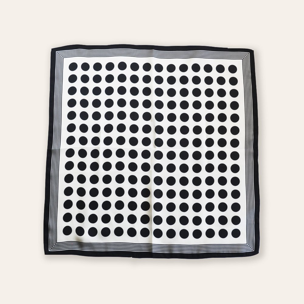53x53cm Elegant Black & White Polka Dot 100% Silk Scarf