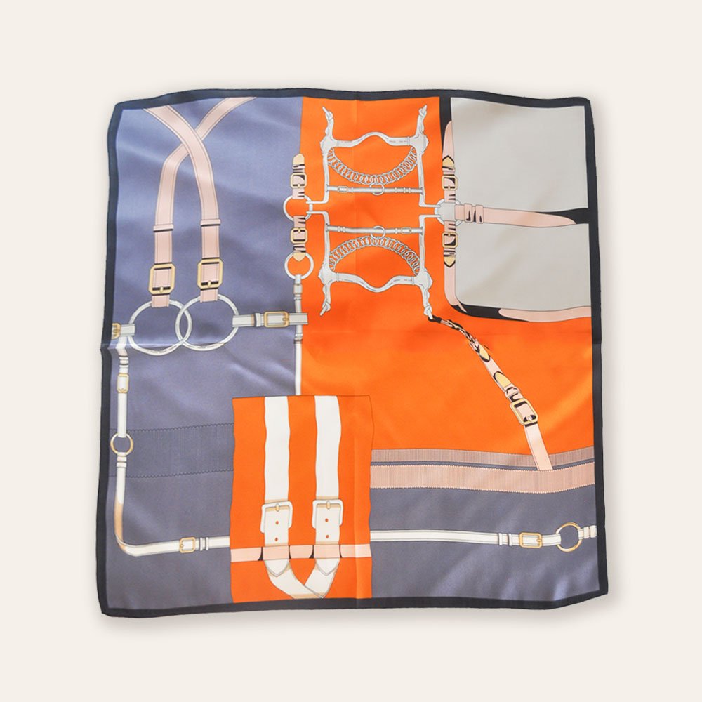 70x70cm Elegant Orange Chain Design 100% Mulberry Silk Scarf