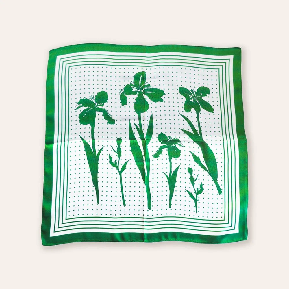 53x53cm Elegance in Green Abstract Leaf 100% Silk Scarf