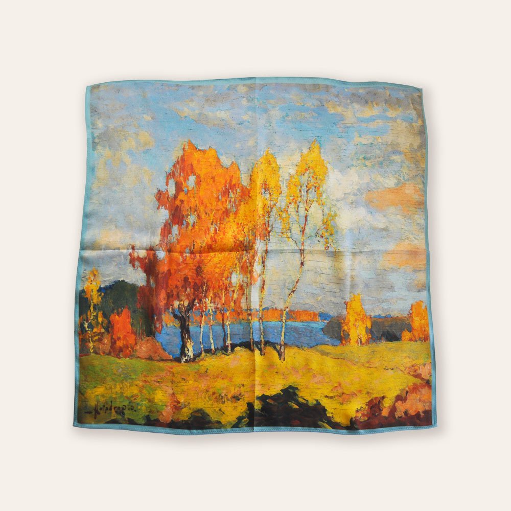 53x53cm Elegance Oil Painting Style 100% Silk Scarf