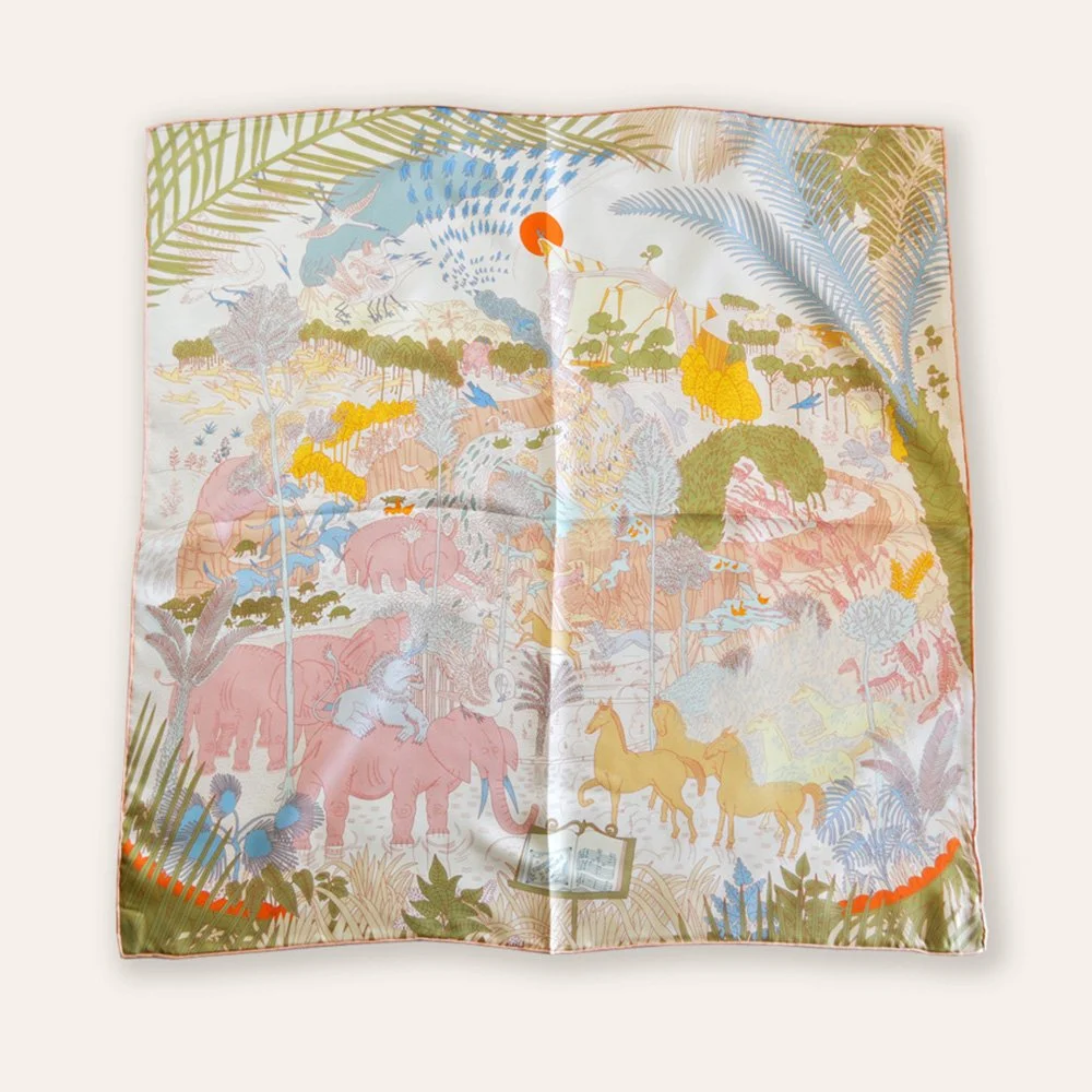 70X70cm Elegance Forest Jungle Patter 100% Silk Scarf