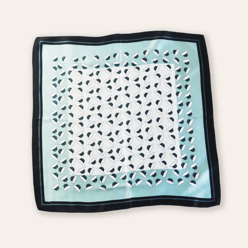 53x53cm Elegant Teal Hats Print 100% Silk Scarf