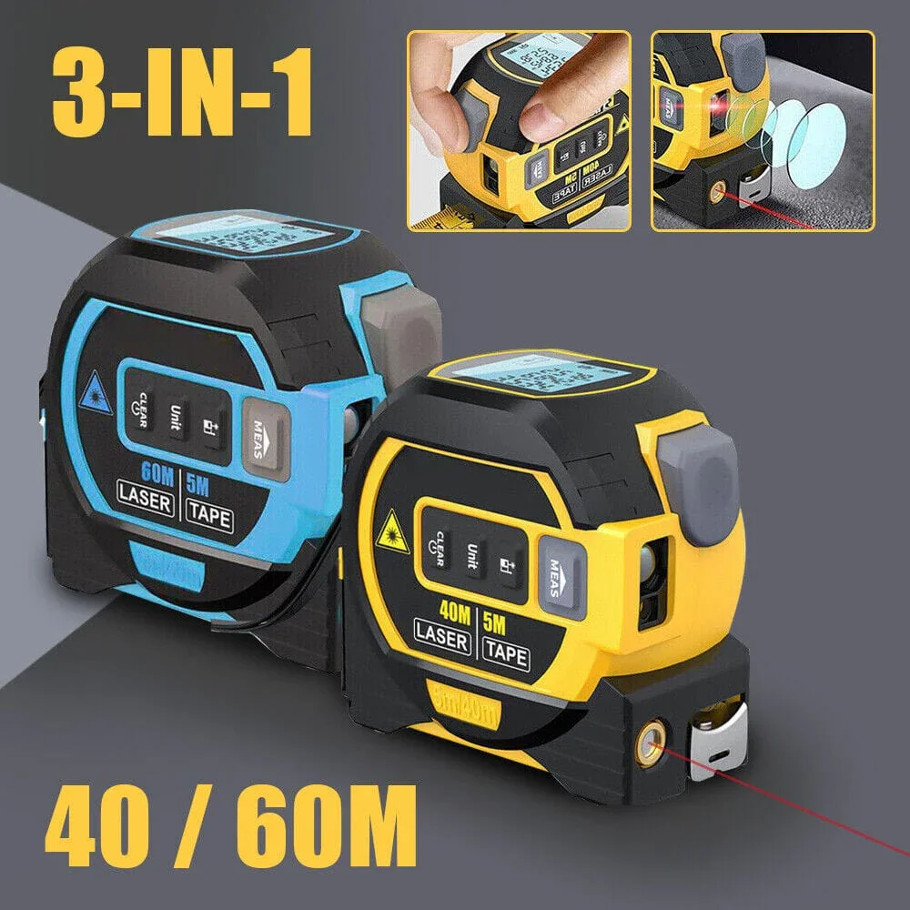40/60M 3-in-one Laser Measure, Cross-line Laser Level 5m Tape Measure