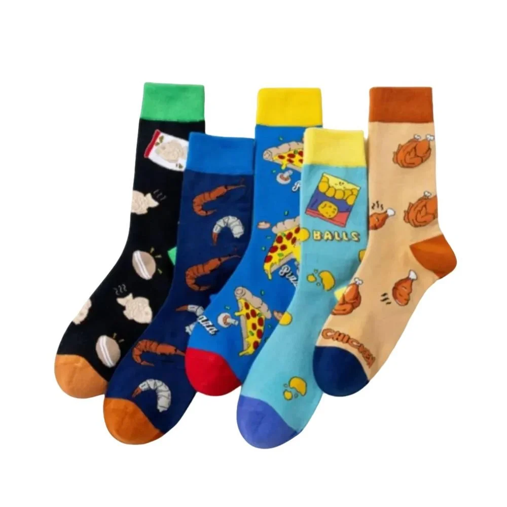 5 Pairs Novelty Socks 100% Cotton Male Business Casual Fun Pattern Design