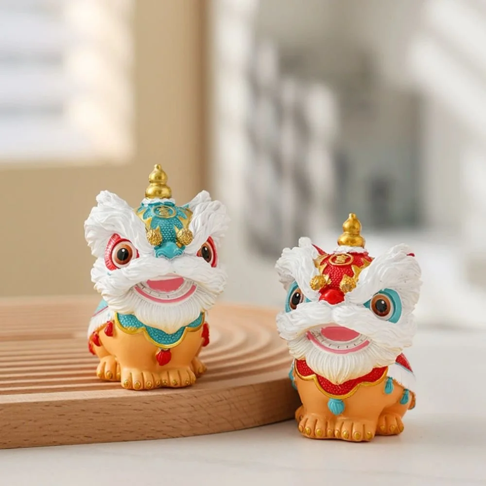2Pcs Lion Dance Resin Figurine - Good Luck & Wealth Keeper
