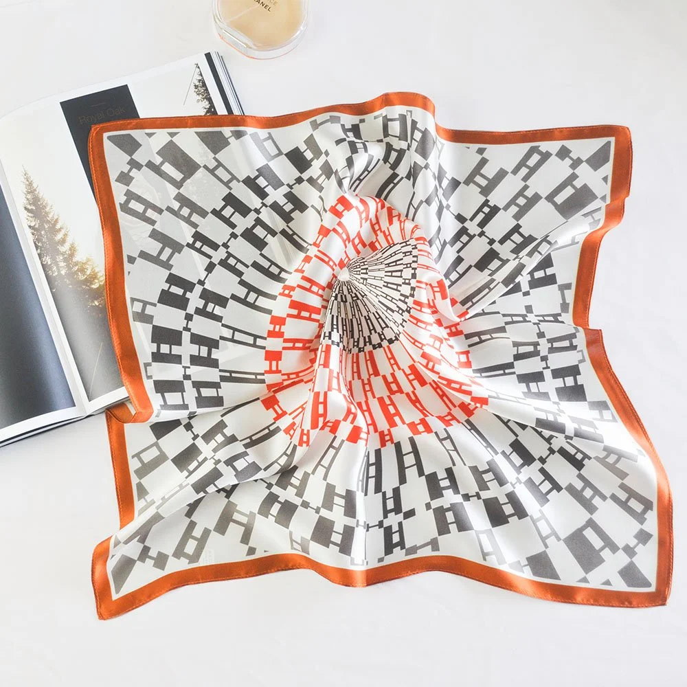 53x53cm Elegant Orange Abstract 100% Silk Scarf