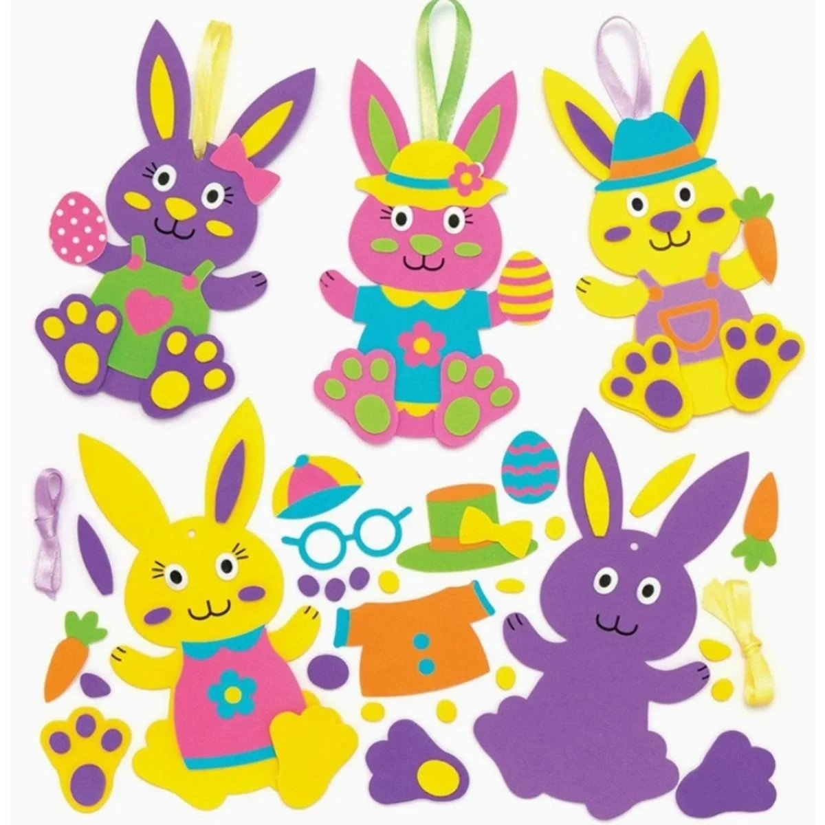 6PK DIY Easter EVA Bunny Foam Craft Kit for Kids Rabbit Ornaments