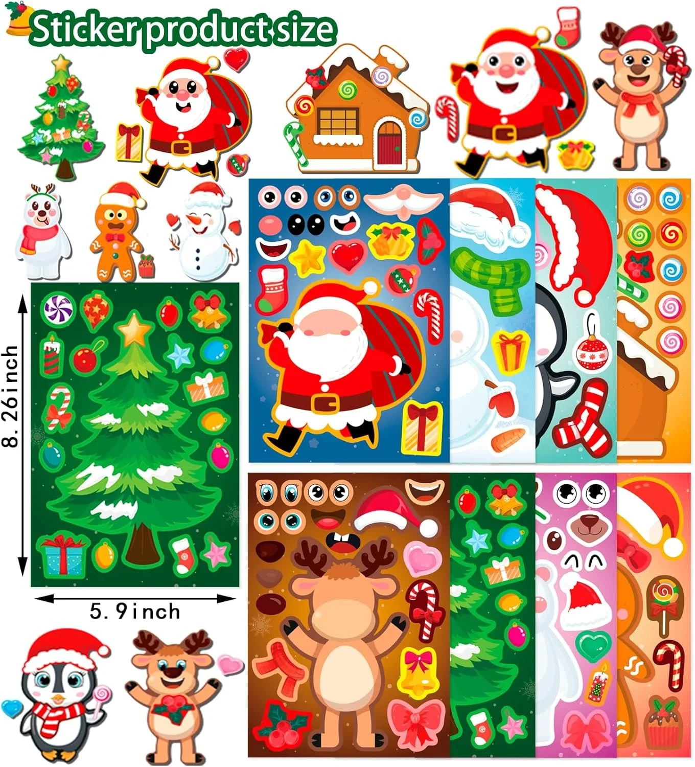 16Pcs Xmas Stickers Santa Claus Snowman Reindeer DIY