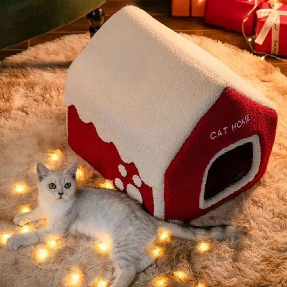 Xmas Cozy Cat House Indoor Pet Bed Small Pets M/L