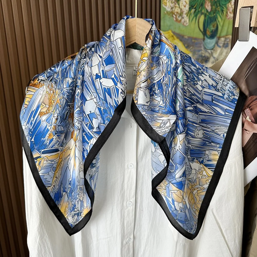70x70cm Crystal Sketch Pattern Elegance 100% Silk Scarf