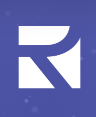 A stylized white letter 'R' on a blue background with subtle circular patterns.