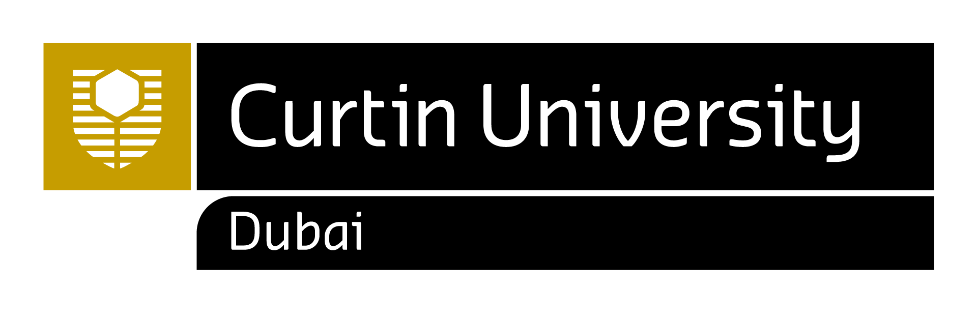 Curtin University logo with a gold emblem and black text on a black background.
