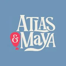 Atlas & Maya logo with white text on a blue background, and a red ampersand.