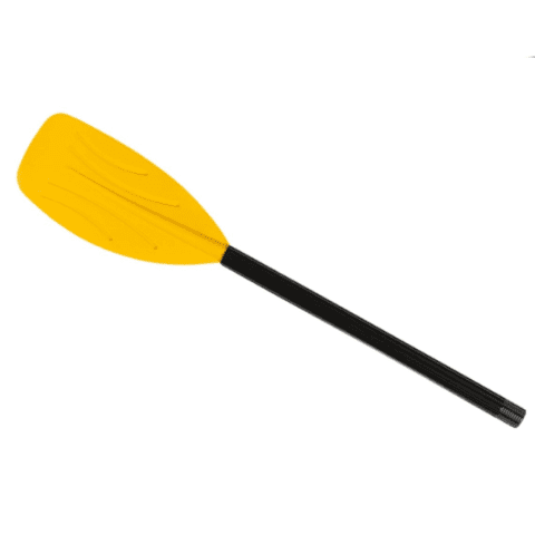 Yellow and black kayak paddle with a yellow blade and a black handle.