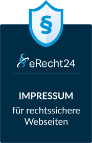 Logo von eRecht24 mit Schutzschild und Paragraphenzeichen, Impressum für rechtssichere Webseiten