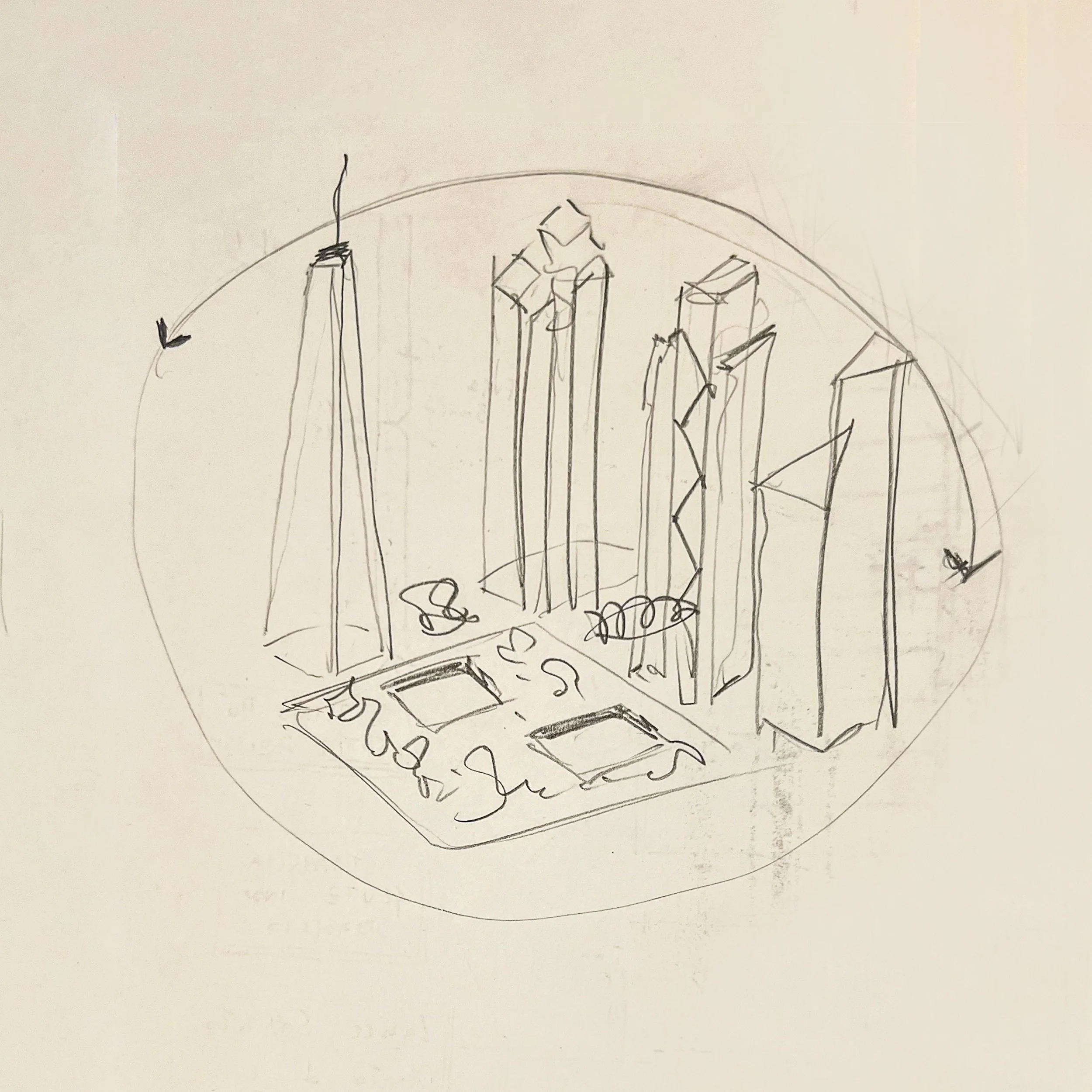 Sketch of Ground Zero square in NYC, sun analysis for the new WTC Tower 2. 