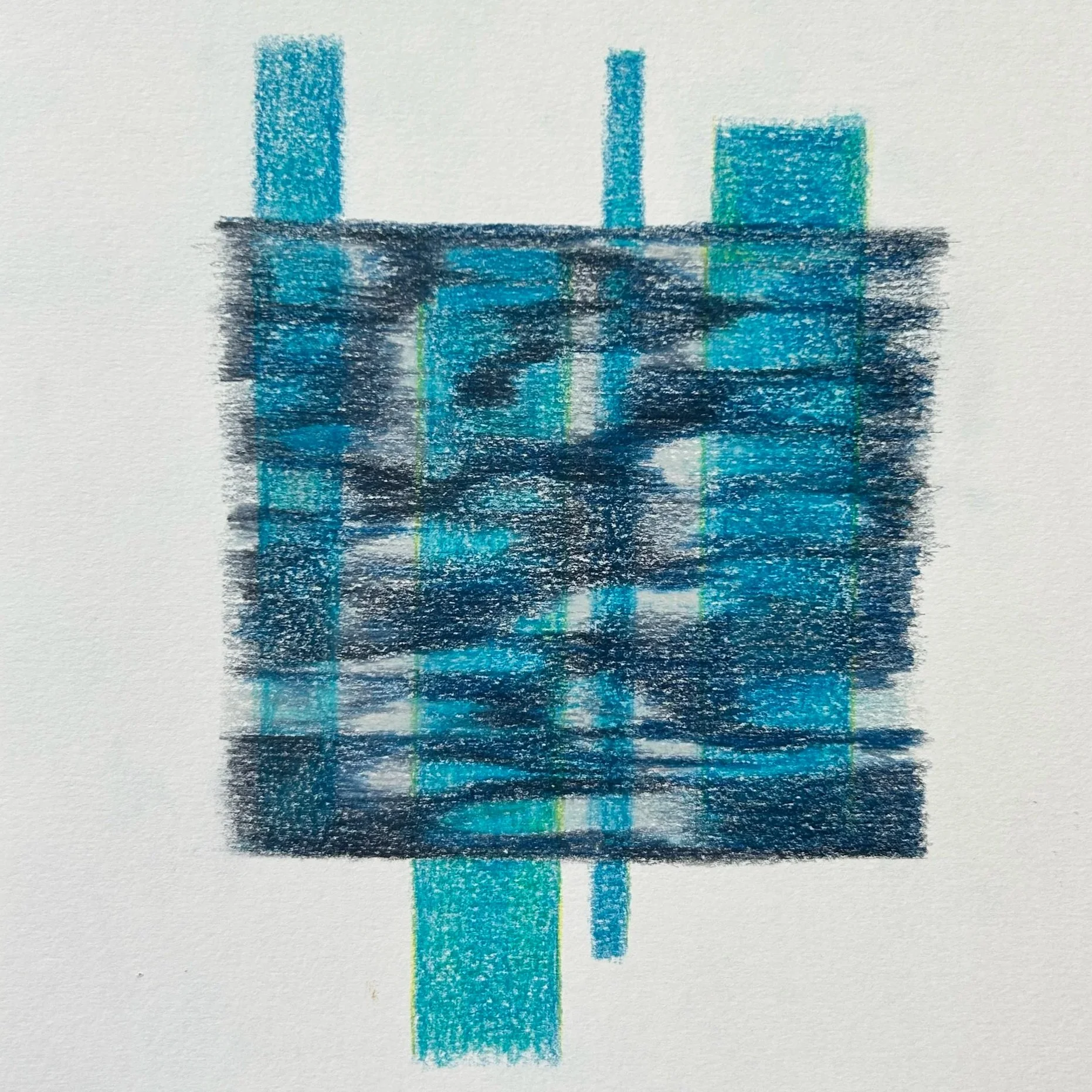 Dessiné à la main un graphique ou un diagramme avec des barres en bleu et en vert, superposé par des lignes noires et bleues, sur fond blanc.