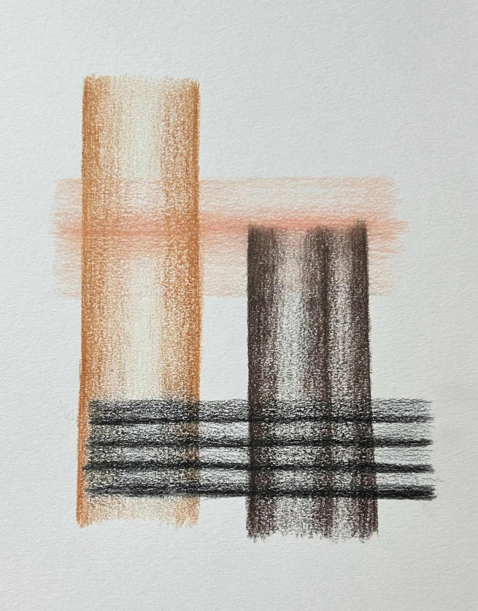 Dessins abstraits avec deux colonnes verticales, une en brun clair et une en noir, avec des lignes horizontales en dessous.