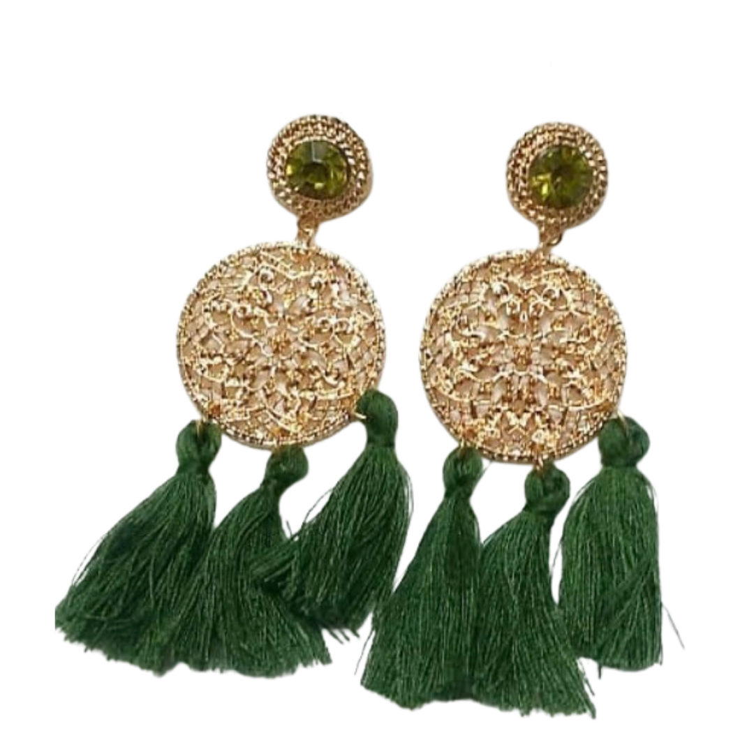 Green Tassel Earrings