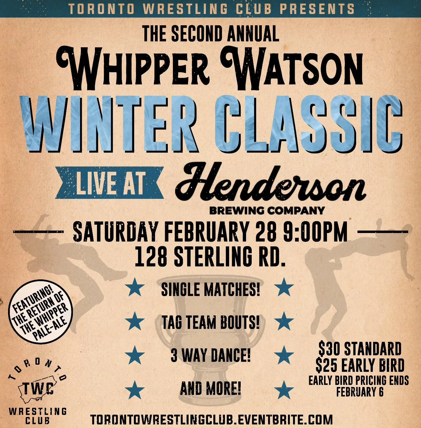 Toronto Wrestling Club returns with the 2nd annual Whipper Watson Wrestling Classic! Join us at @hendersonbrewing for a fun filled and action packed night that only professional wrestling can offer as we celebrate "The Whipper" Billy Watson