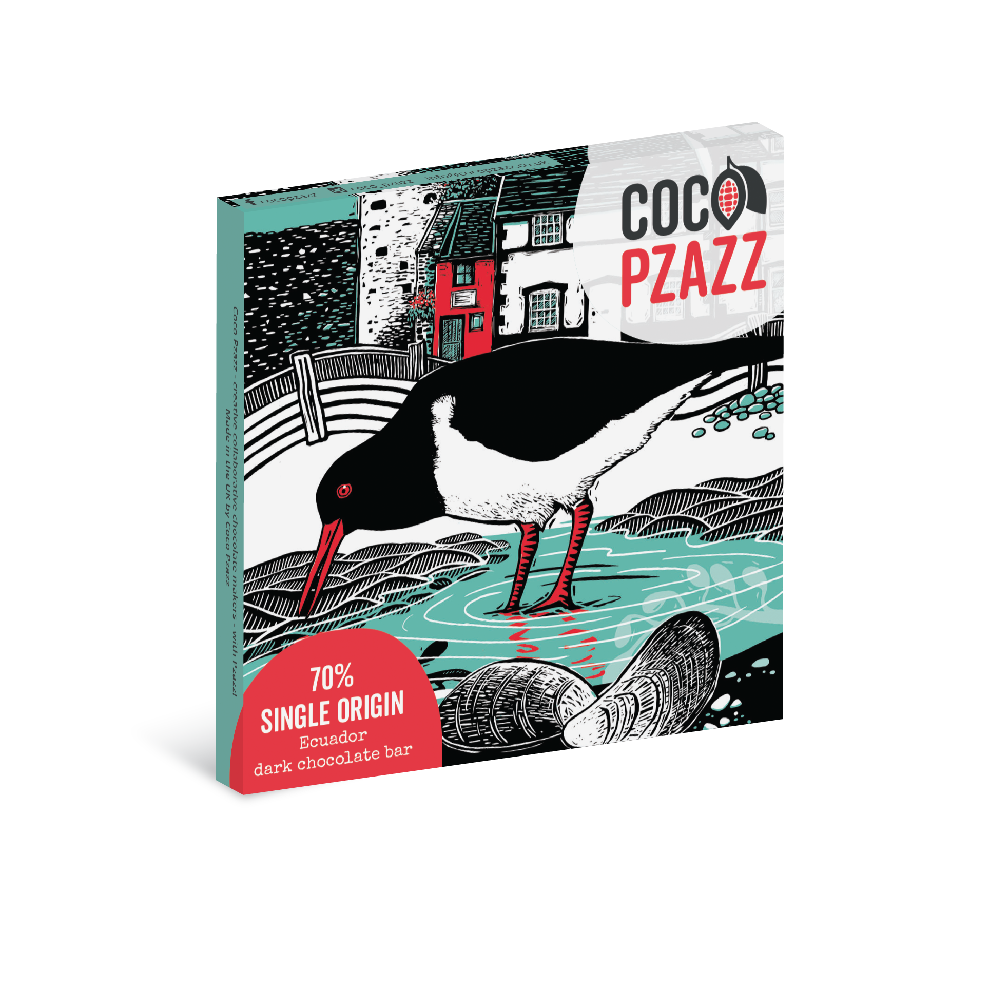 Beautifully designed by Fox & Boo 70% Single Origin Ecuador dark chocolate bar