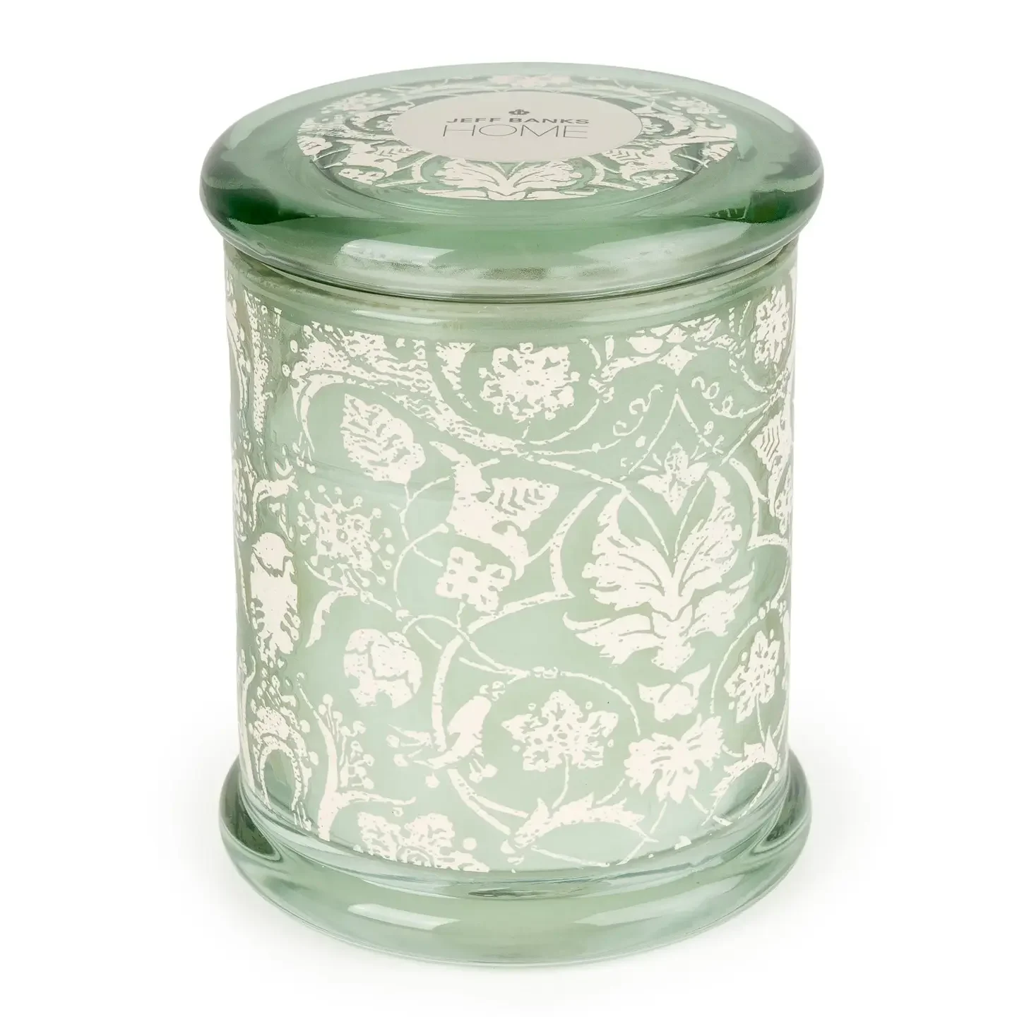 Jeff Banks Large Lidded Candle Jar - Jacquard Sage Green