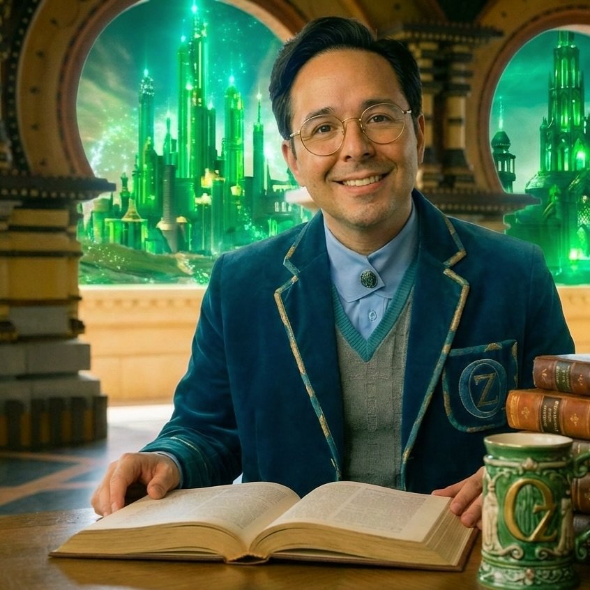 In honor of @google releasing Gemini 3 today and @wickedmovie releasing this week, here&rsquo;s me as Pfannee in the Shiz Library, created by @googlegemini. 📚✨