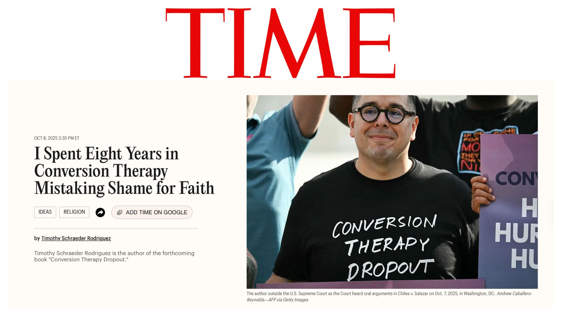 TIME Magazine: I Spent Eight Years in Conversion Therapy Mistaking Shame for Faith