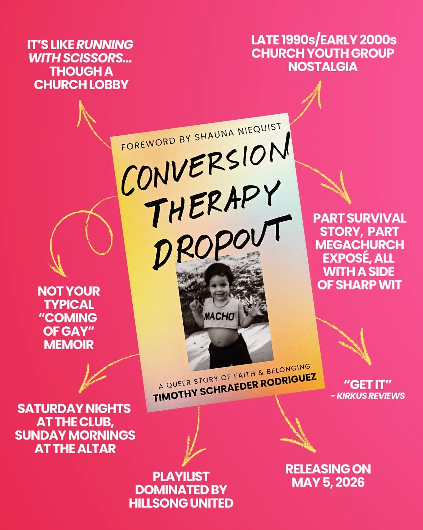 #ConversionTherapyDropout is part survival story, part megachurch expos&eacute;, and part love letter to a faith I just couldn&rsquo;t quit. 

If you&rsquo;ve ever wondered what it&rsquo;s like to lead a double life, dancing in gay nightclubs on Satu