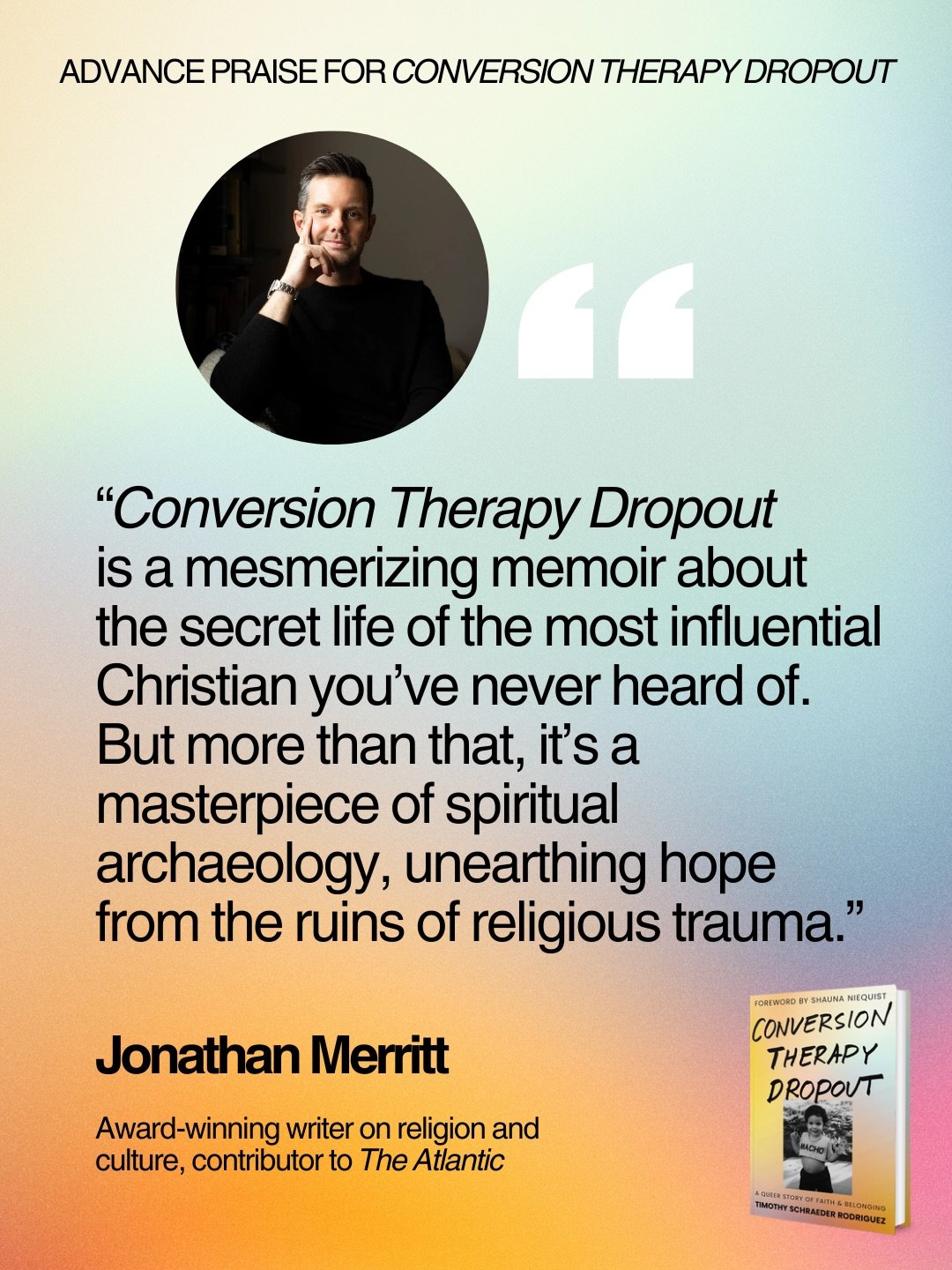 My book would not exist without @jonathan_merritt.

When I first started thinking about writing, Jonathan was the one who gave me the courage to believe I had a story worth telling. He&rsquo;s been a constant in my life through some of the biggest tr