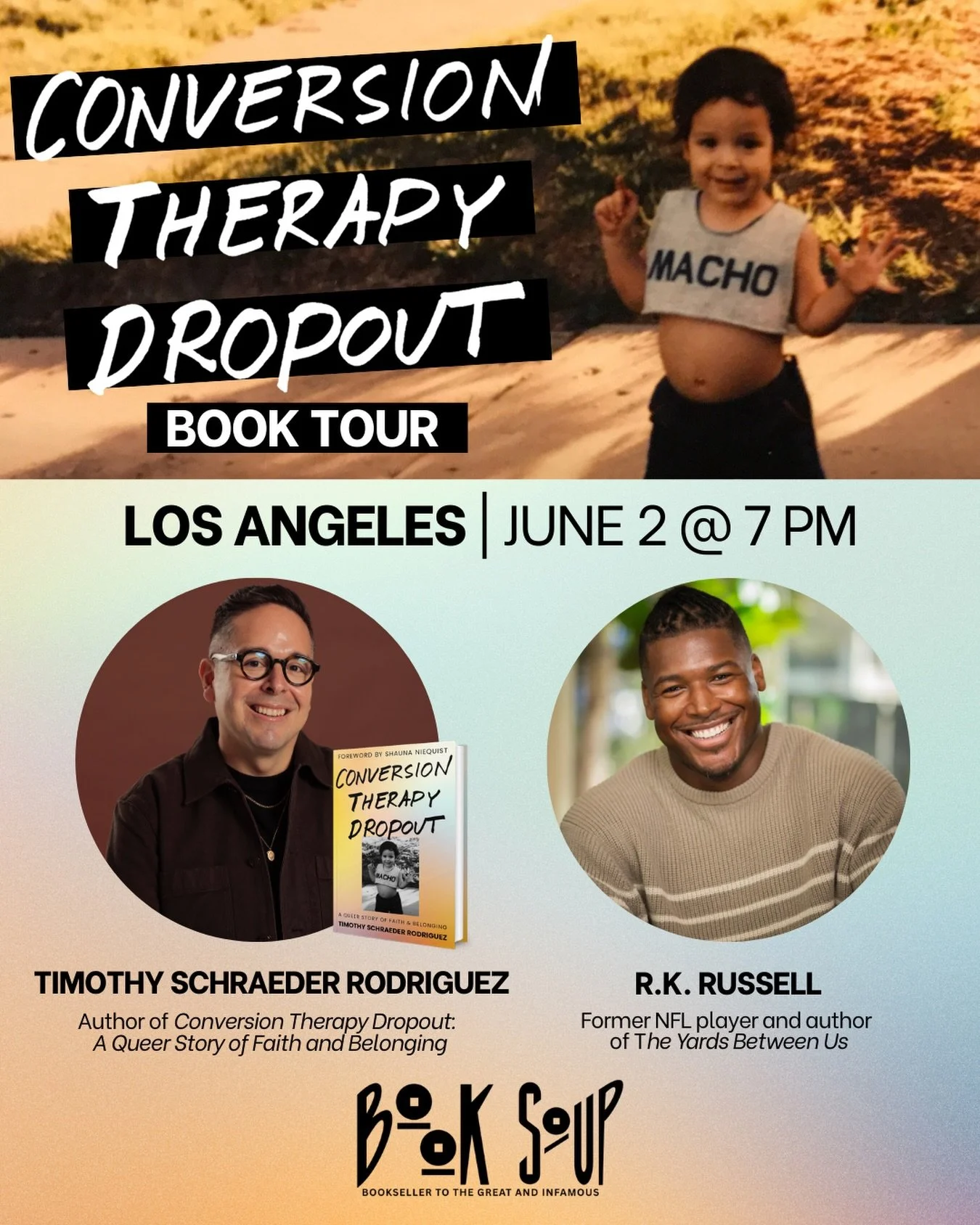 There are bookshops, and then there is @booksoup. I am so excited to bring the #ConversionTherapyDropout Tour to the iconic West Hollywood bookseller to the great and infamous.

Even more special? I&rsquo;ll be in conversation with the brilliant @rkr