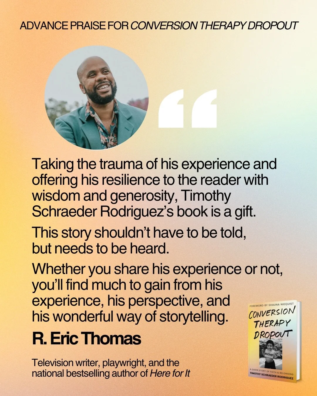 I&rsquo;ve been a long-time fan of @oureric. His memoir &ldquo;Here For It&rdquo; is one of my favorites (a @readwithjenna pick!) and was one that inspired me to start writing my story. I love how he writes with honesty and humor about life, faith, a
