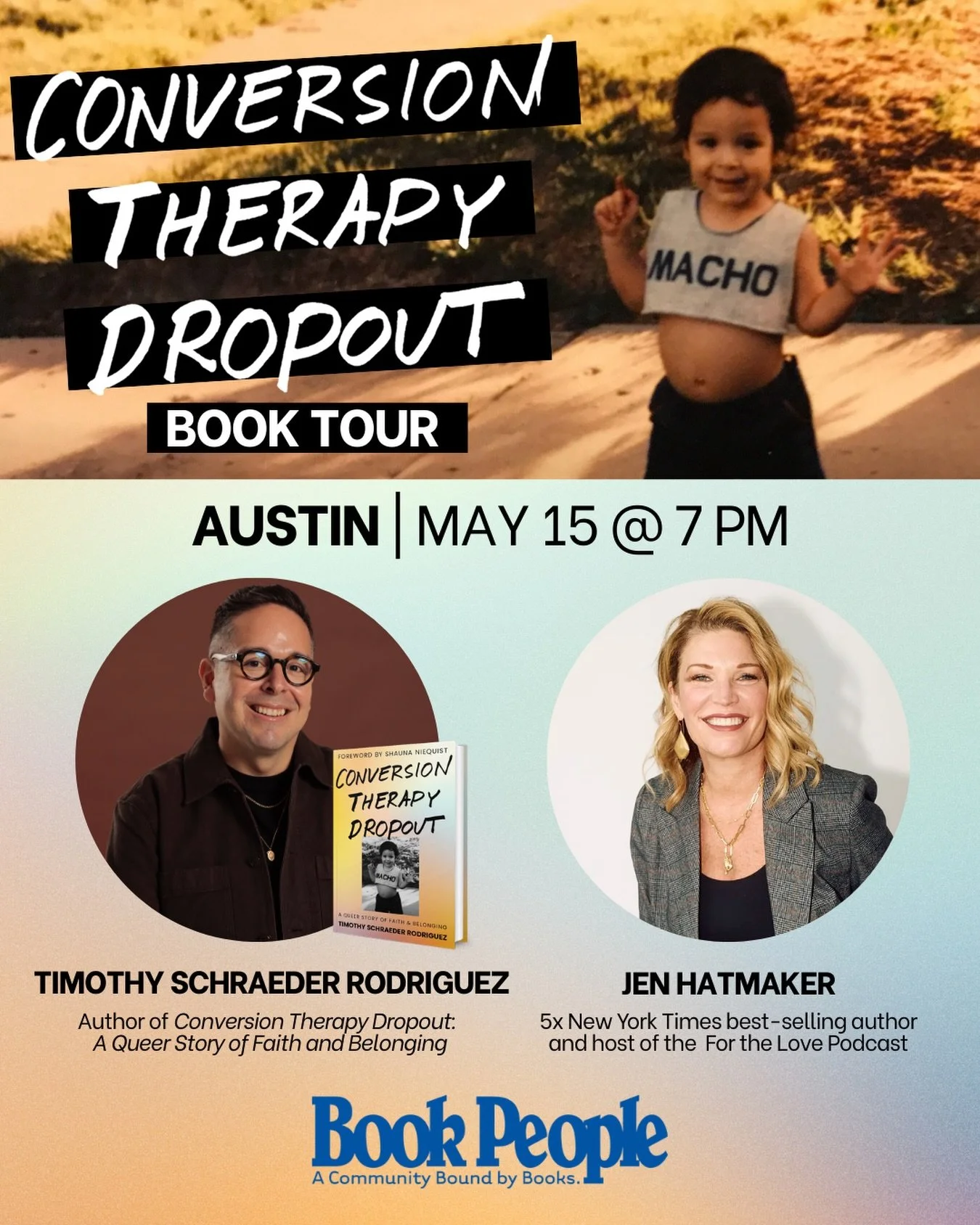 I am SO EXCITED to have @jenhatmaker joining me at @bookpeople in Austin on May 15 for the #ConversionTherapyDropout tour.

Jen has been an outspoken advocate for the LGBTQ+ community, even when it cost her something. She&rsquo;s a 5x New York Times 