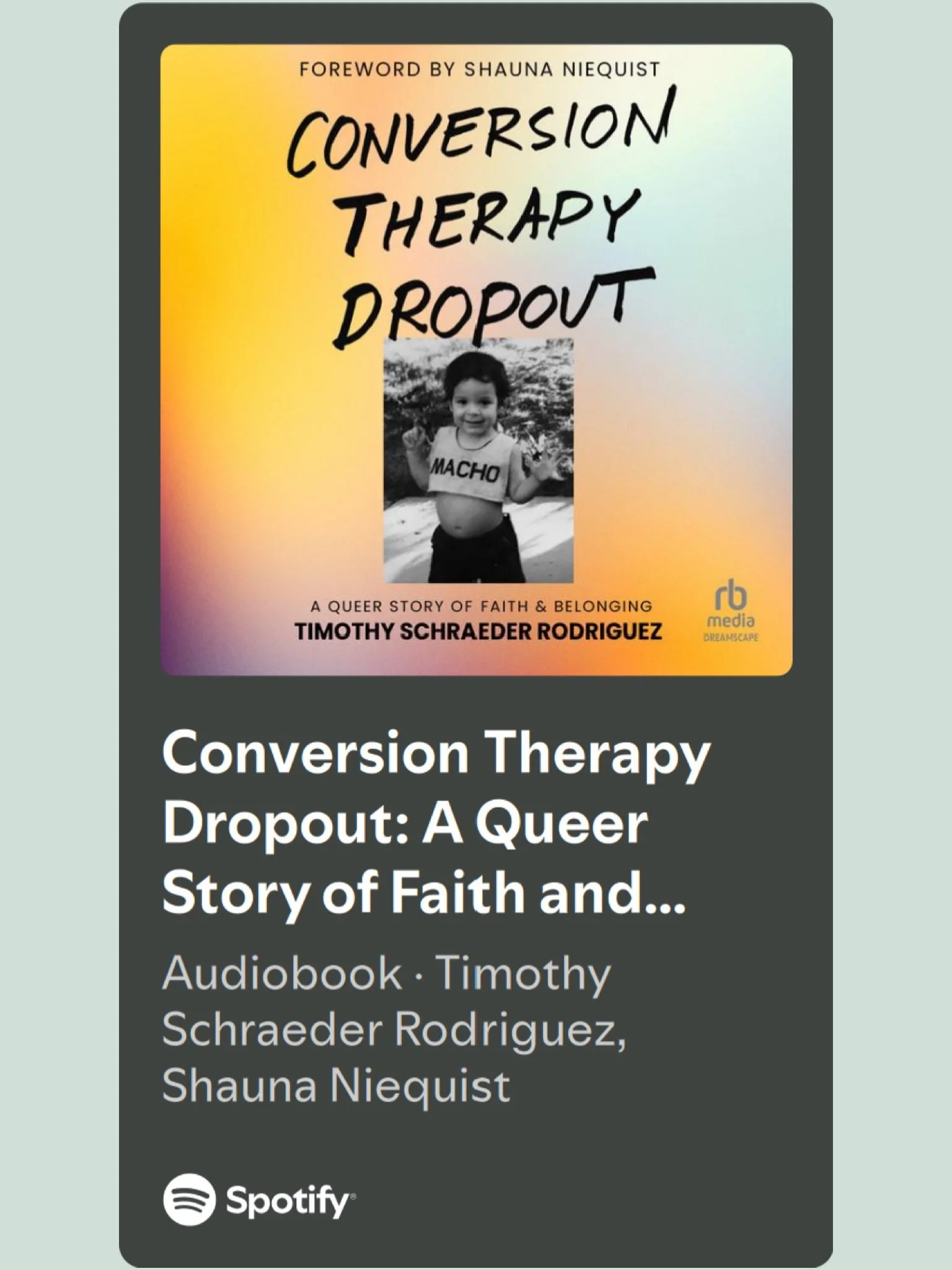 The audiobook version of #ConversionTherapyDropout drops on May 5, but if you&rsquo;ve got Spotify, I&rsquo;ve got a few codes for you to download an advance copy. Comment below and I&rsquo;ll randomly select 10 of you on April 26 to get exclusive ea
