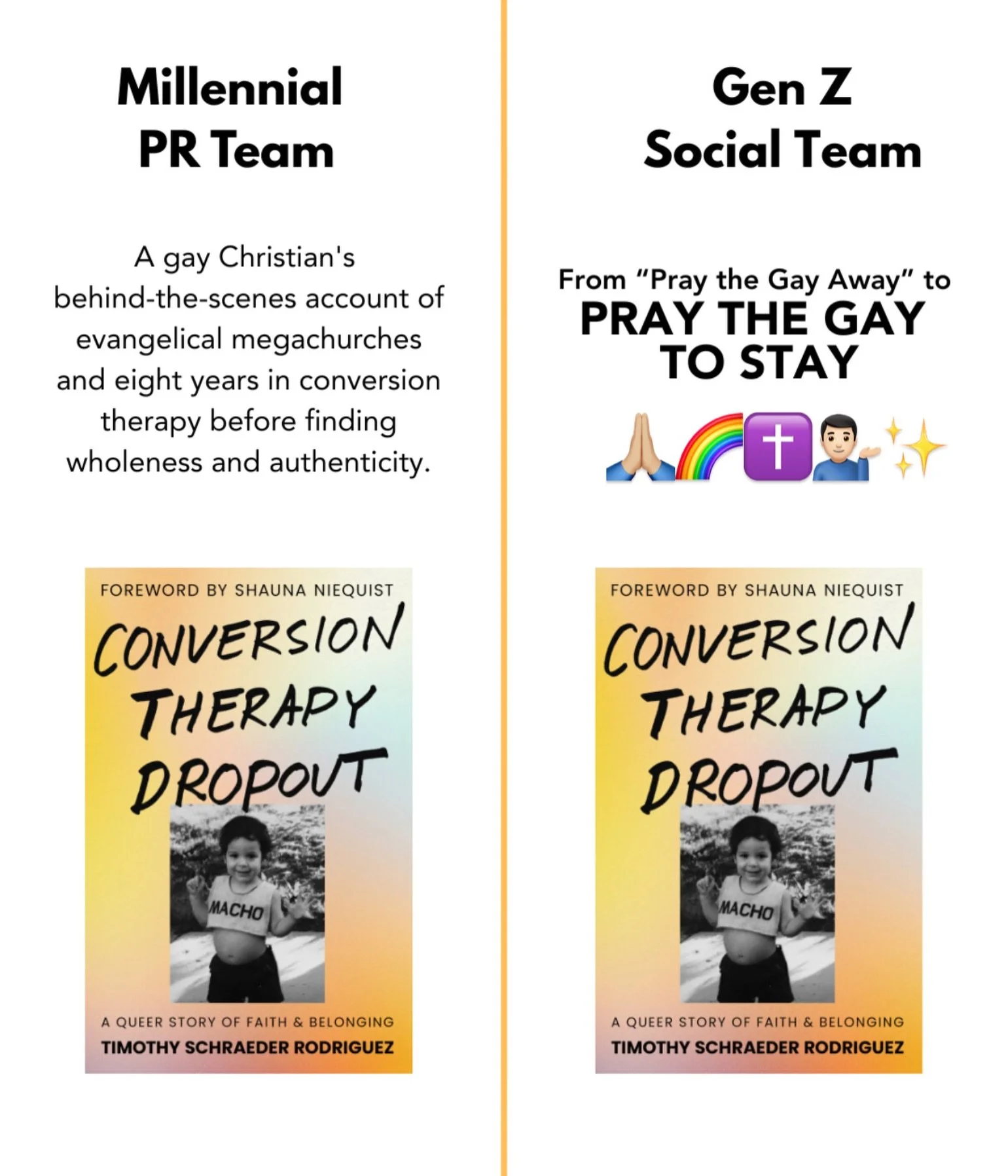 they said &ldquo;pray the gay away&rdquo; and i said &ldquo;actually no&rdquo; and then wrote a whole book about it 💅🏳️&zwj;🌈 #ConversionTherapyDropout is the queer faith memoir i needed to write and you need to read besties fr fr 📖✨ grab it now 
