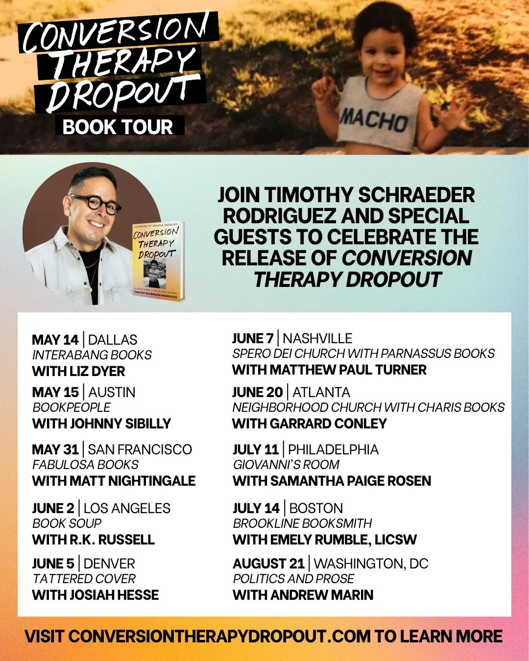 New York and Chicago, thank you for showing up and making the first few stops of the #ConversionTherapyDropout Tour memorable. 

Seeing the book out in the world and finally connecting with so many of you in person has been a dream.

The tour is offi