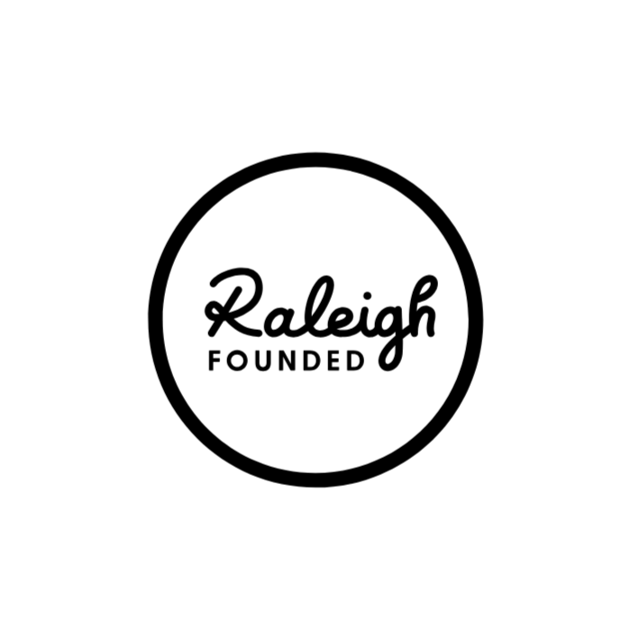 Black text reading "Raleigh" in cursive inside a circle, with smaller text "FOUNDED" below it, on a white background.