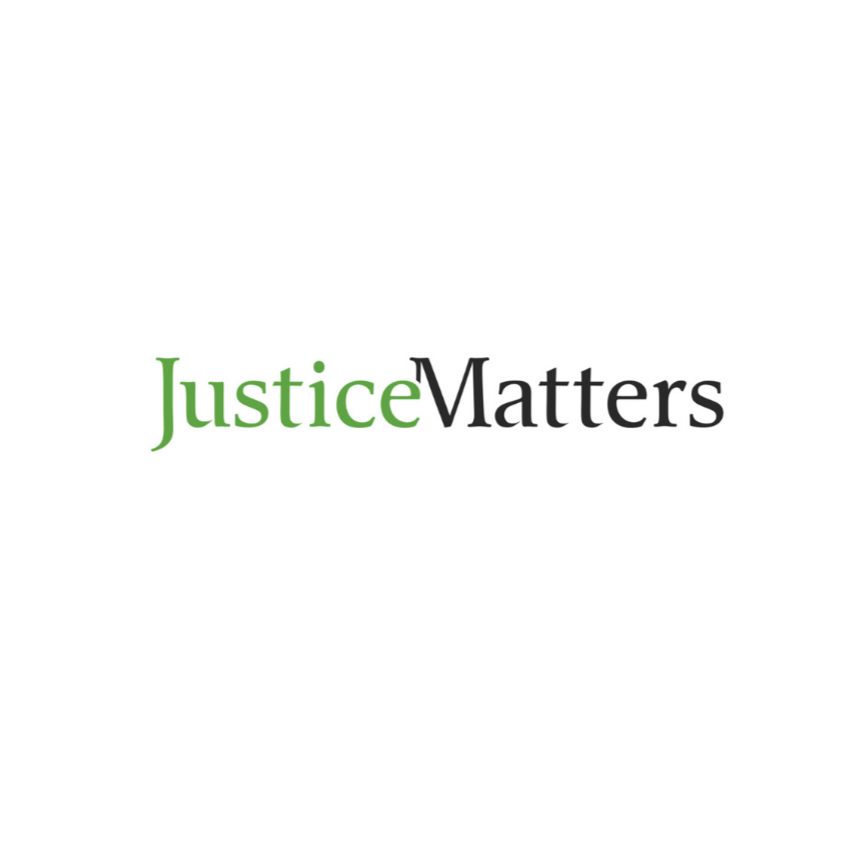 Graphic with the words "Justice Matters," with "Justice" in green and "Matters" in black, on a white background.