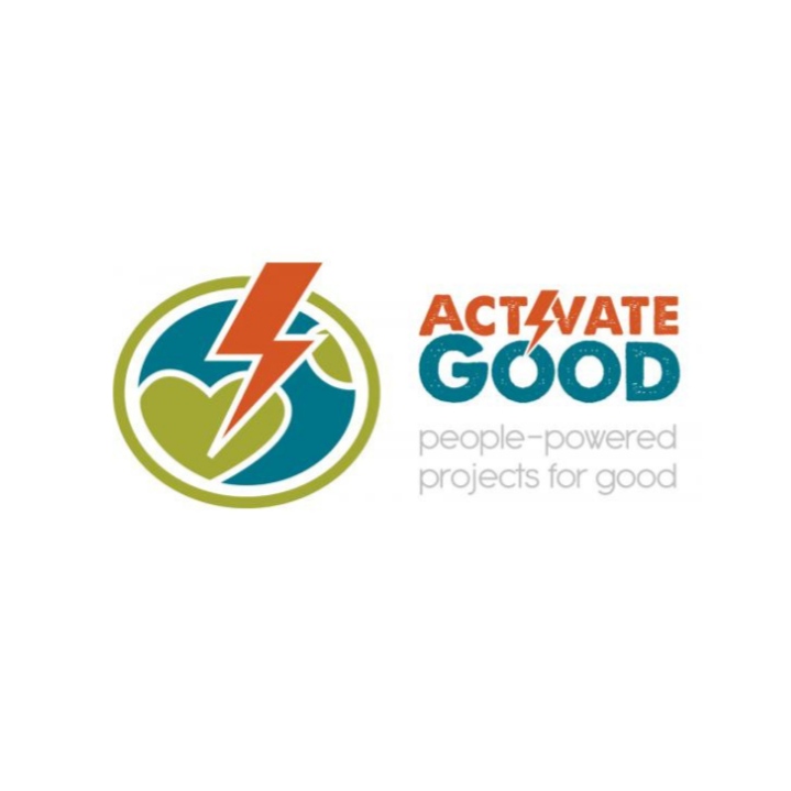 Logo with a lightning bolt and globe, with text 'Activate Good' and 'people-powered projects for good'